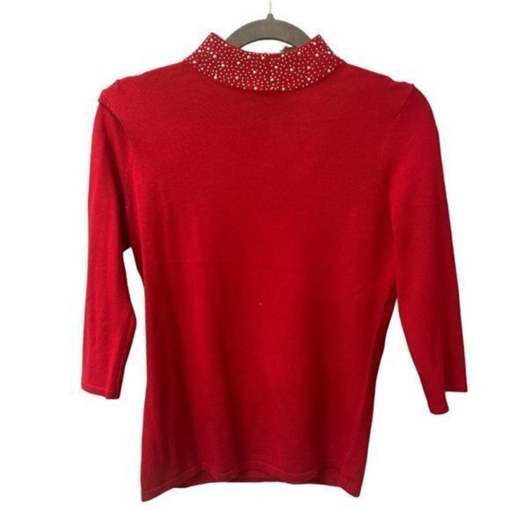 Carmen Marco Top w/ Metallic Stoned High-Collared Neckline Size Small (NWTs)